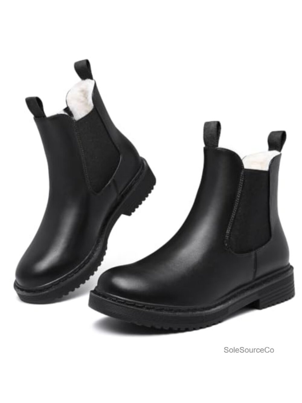 Women's Winter Chelsea Boots Faux Fur Lined Chunky Lug Ankle Booties